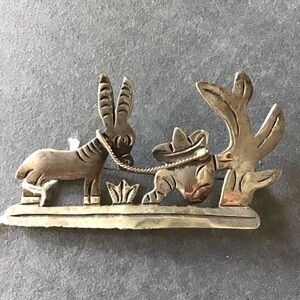 Vintage Sterling Silver Donkey and Man Figurine